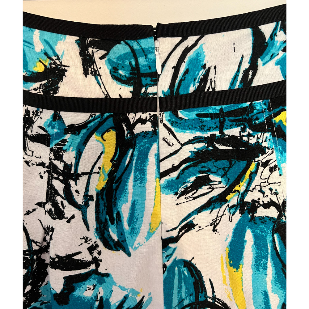 Cato Linen Skirt Womens Size 12 White Blue Floral A Line Zip Lined Cottagecore - Picture 8 of 9
